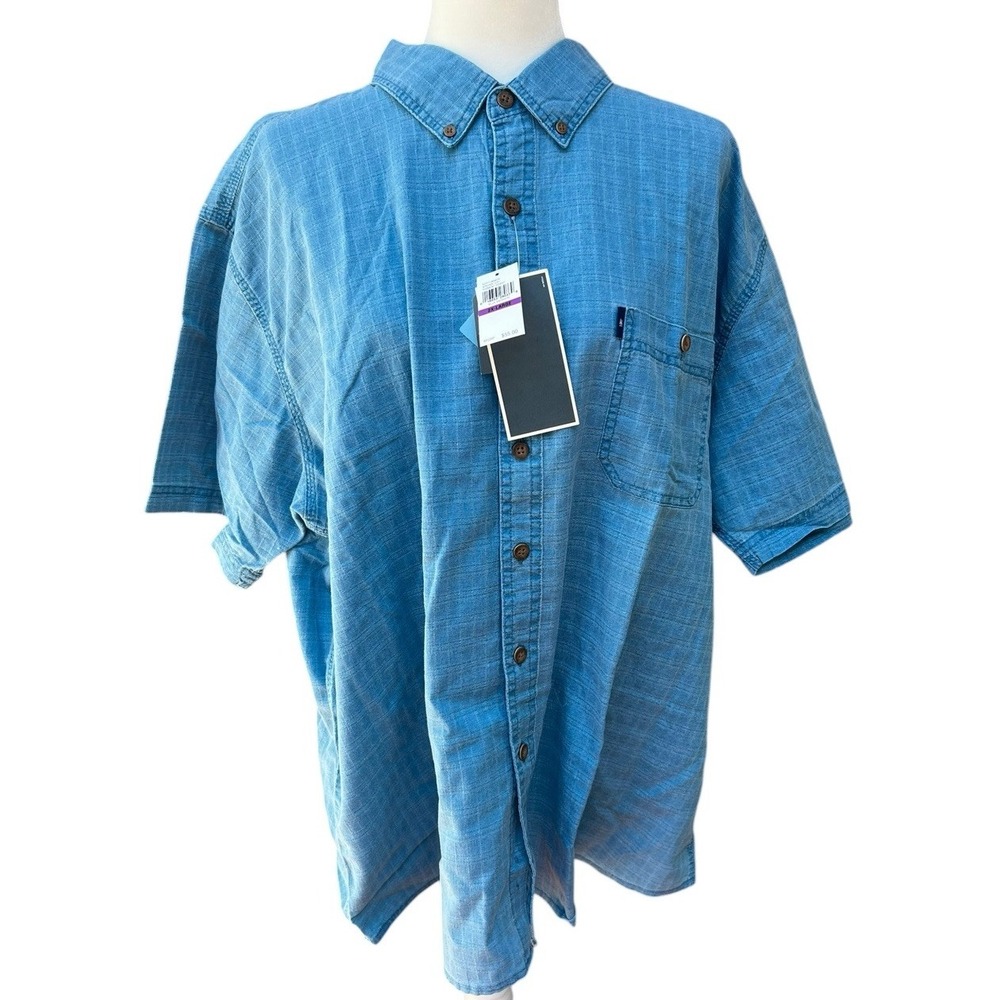 GH Bass Mens Short Sleeve Button-Down Hiking Fishing Shirt Cooling XXL‎ Blue